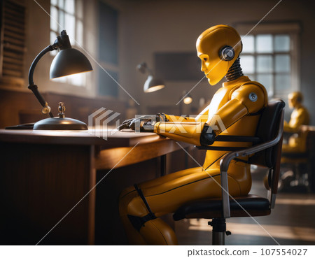 robot studying at school. AI generation 107554027