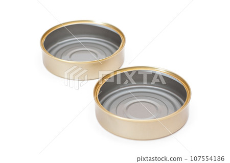 Two Opened Empty Tin Cans Isolated on White Background 107554186