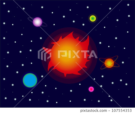 Solar system with Sun and fantastic planets and stars Solar system with Sun and fantastic planets and stars 107554353