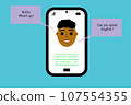 Concept of learning languages: mobile phone with human face and questions about English 107554355