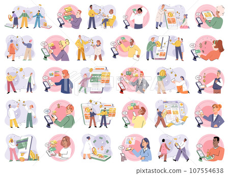 Cashless payment. Vector illustration. Touchless payment methods are compatible with wide range of devices, including smartphones and smartwatches Cashless payments contribute to reducing need Cashless payment. Vector illustration. Touchless payment methods are compatible with wide range of devices, including smartphones and smartwatches Cashless payments contribute to reducing need 107554638