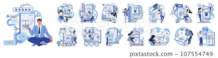 Application testing metaphor. Vector illustration. Application testing, detector identifying glitches for smoother software operation App test, obstacle course testing agility of app Software testing 107554749