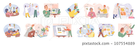 Cashless payment. Vector illustration. Mobile wallets provide secure way to store payment information for quick and easy transactions Online shopping platforms often offer various cashless payment 107554889