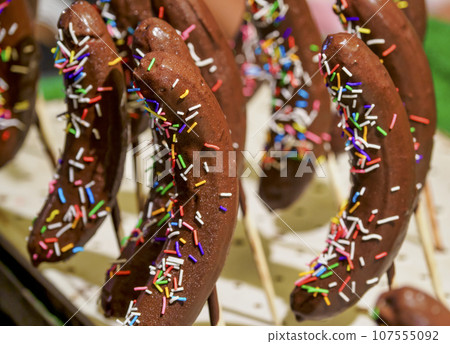 Chocolate banana in a stand Chocolate banana in a stand 107555092