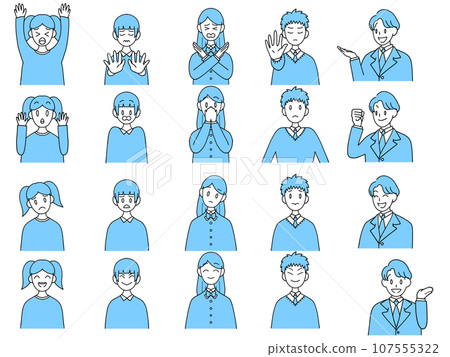 Assortment of facial expressions of students and teachers 107555322