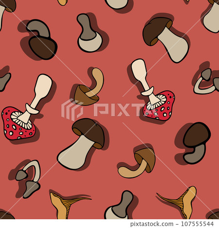 Vector isolated illustration of pattern with mushrooms. 107555544