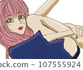 pink hair red lip girl 107555924