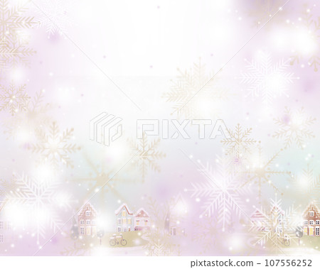 斯堪的納維亞風格與柔和的色彩框架插圖壁紙材料與時尚的冬季城市景觀和閃閃發光的雪花 107556252