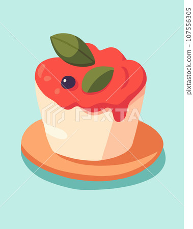 Vector isolated illustration of cupcake with berry. Baking cakes. 107556305