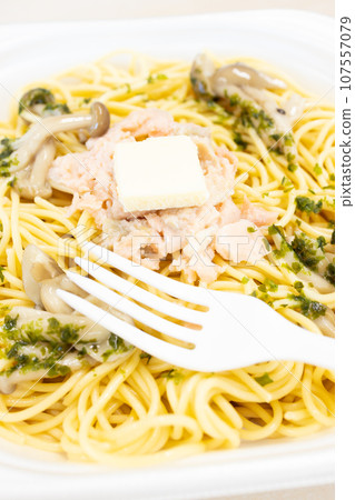 Delicious salmon and mushroom Japanese pasta Delicious salmon and mushroom Japanese pasta 107557079