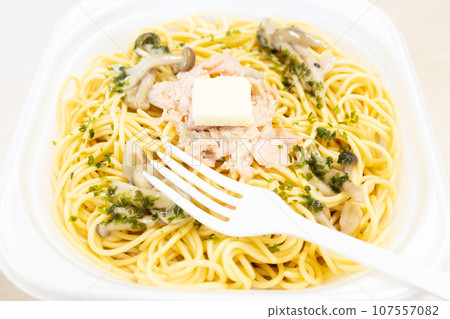 Delicious salmon and mushroom Japanese pasta Delicious salmon and mushroom Japanese pasta 107557082