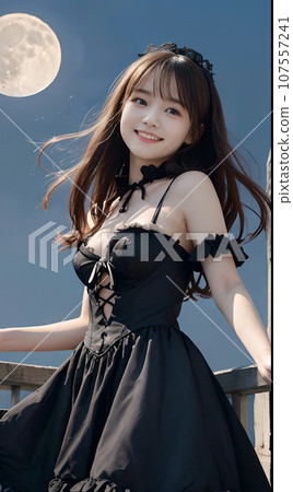 AI 影像滿月與哥德蘿莉女僕裝的年輕女子 107557241