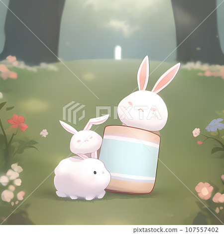 小白兔在森林裡玩耍的插圖 107557402