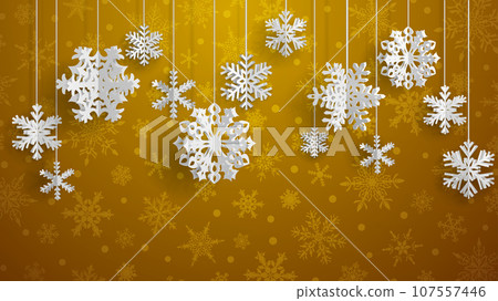 Christmas background with three-dimensional paper snowflakes 107557446