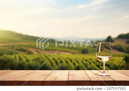 A bottle of wine with poured wineglass stands on a wooden barrel. A bottle of wine with poured wineglass stands on a wooden barrel. 107557501