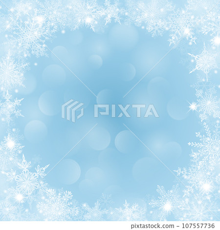 Christmas background with frame of snowflakes and bokeh effect 107557736