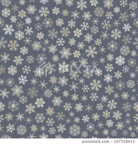 Seamless pattern of snowflakes, white on gray 107558013