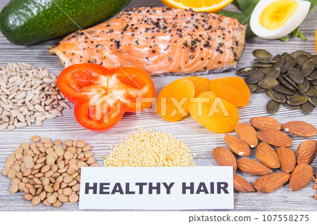 Various nutritious products or ingredients containing vitamins and minerals Various nutritious products or ingredients containing vitamins and minerals 107558275