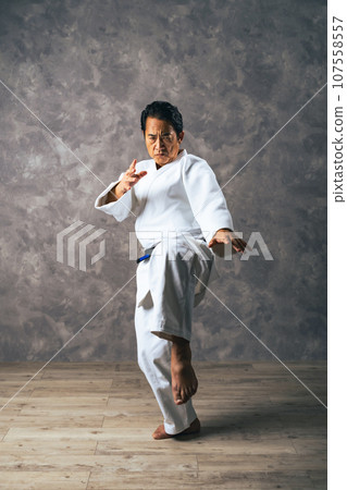 穿著道服的中年男性武術家 穿著道服的中年男性武術家 107558557