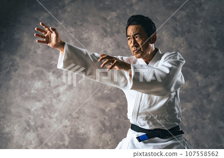 穿著道服的中年男性武術家 穿著道服的中年男性武術家 107558562
