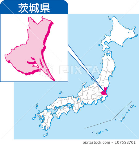 Map of Ibaraki Prefecture_Color Map of Japan_08_Ibaraki Prefecture is here on the map of Japan_Including Lake Kasumigaura 107558701