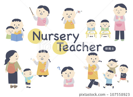 Nursery teacher illustration set Nursery teacher illustration set 107558923