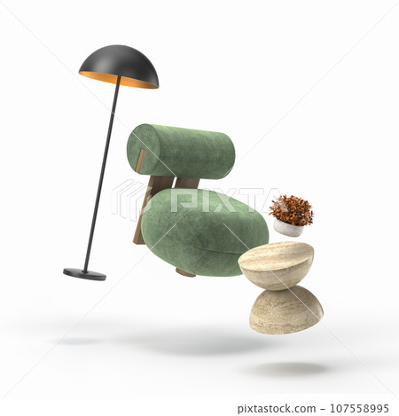 Zero gravity white interior living room 3 D Illustration Zero gravity white interior living room 3 D Illustration 107558995