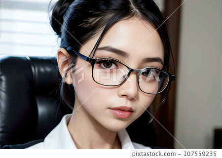 戴眼鏡的年輕女子的臉部影像，產生人工智慧 107559235