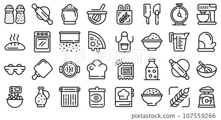 Dough icons set. Outline set of dough vector icons for web design isolated on white background 107559266