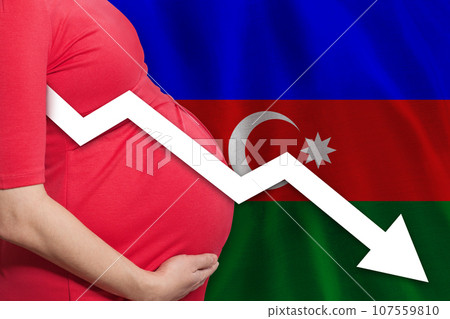 Pregnant woman on Azerbaijani flag background. Falling fertility rate Pregnant woman on Azerbaijani flag background. Falling fertility rate 107559810