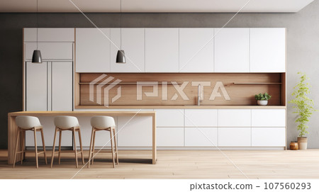 The White Wooden interior of the kitchen, the design is modern for ideas and inspiration. 107560293