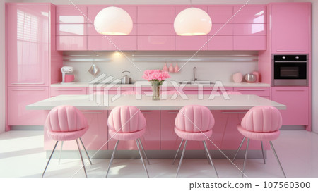 The Pink, Barbie Style interior of the kitchen, the design is modern for ideas and inspiration. 107560300