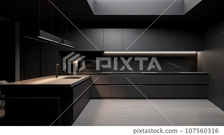 The Black Empty interior of the kitchen, the design is modern for ideas and inspiration. 107560316