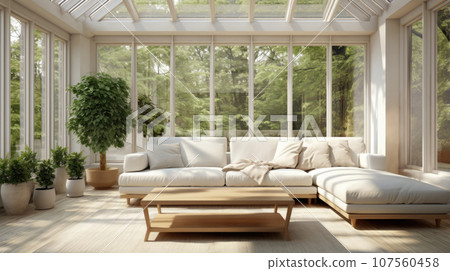 A sunroom bathed in natural light, a serene space to relax and connect with nature. A sunroom bathed in natural light, a serene space to relax and connect with nature. 107560458