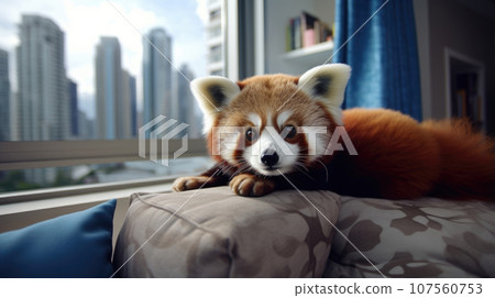 Cozy red panda indoors. Cozy red panda indoors. 107560753