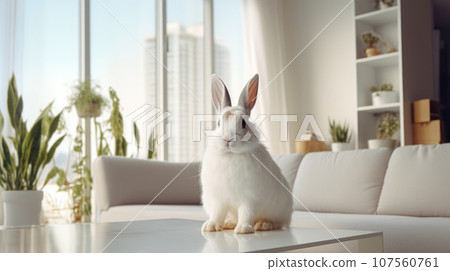 Bunny enjoys urban apartment life. 107560761
