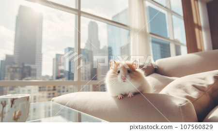 A modern apartment provides the perfect home for a well-cared-for hamster. A modern apartment provides the perfect home for a well-cared-for hamster. 107560829