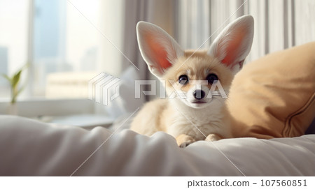An enchanting fennec fox enjoying a contemporary home. An enchanting fennec fox enjoying a contemporary home. 107560851