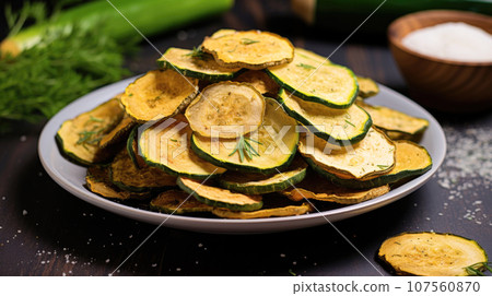 A tasty and crunchy snack: zucchini chips. A tasty and crunchy snack: zucchini chips. 107560870