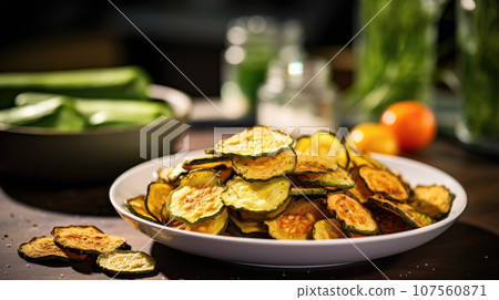 Irresistible zucchini chips, perfectly crispy and flavorful. Irresistible zucchini chips, perfectly crispy and flavorful. 107560871