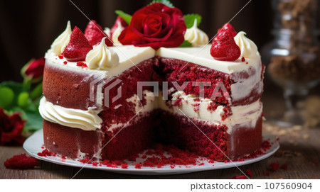A decadent red velvet cake A decadent red velvet cake 107560904