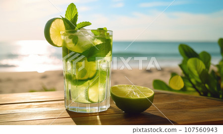 Dive into relaxation with a poolside mojito, a cool respite from the summer heat. Dive into relaxation with a poolside mojito, a cool respite from the summer heat. 107560943