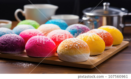 Japanese Mochi, a delightful cultural treasure now available in a variety of flavors. 107560961