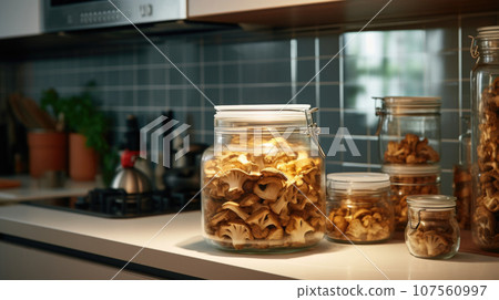 dried mushrooms in a jar dried mushrooms in a jar 107560997