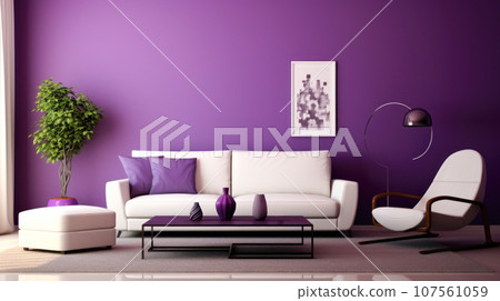 Stylish living room with comfortable ambiance. Purple Stylish living room with comfortable ambiance. Purple 107561059