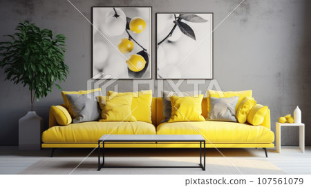 Stylish living room interior with a modern twist. Lemon 107561079