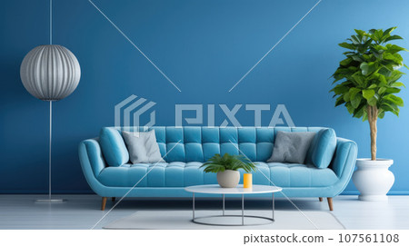 Inviting and well-decorated living space. Blue Inviting and well-decorated living space. Blue 107561108