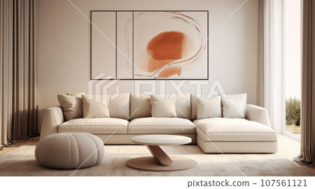 Modern living room interior with a warm and inviting atmosphere. Beige Modern living room interior with a warm and inviting atmosphere. Beige 107561121