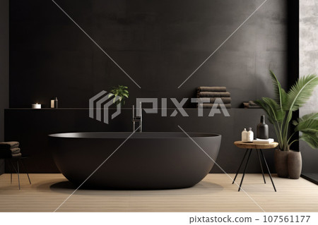 Interior design of a black classic stylish trendy bathroom. chair 107561177