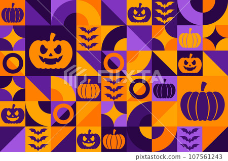 Happy Halloween. Seamless geometric pattern. Template for background, banner, card, poster. Vector 107561243